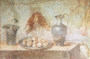 Still life wall Painting from the House of Julia Felix Pompeii thrusches eggs and domestic utensils unknow artist